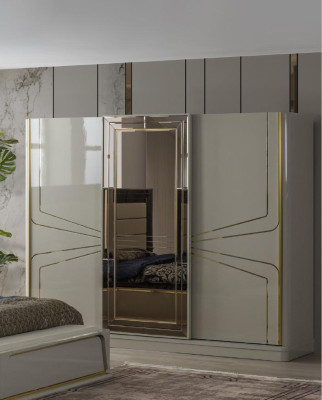 Luxury Wardrobe Wooden Cabinet Wardrobe Bedroom Cabinets Beige