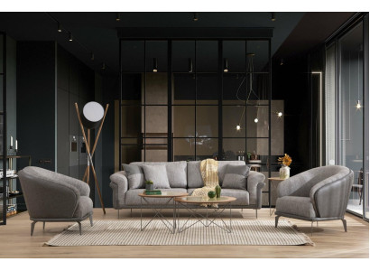 Sofa 3 Seater Gray Living room Classic Design Elegant Style 230cm
