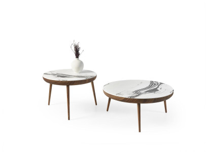 Coffee tables set 2 pcs. Table Living room Furniture Round White Wood Design