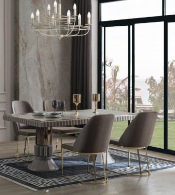 Modern Luxury Dining set Dining room Dining table Suite Chairs Dining area Gray 5 pieces