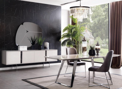 Dining room Group Set Table 4x Chairs Sideboard Mirror 7pcs. Gray dining set