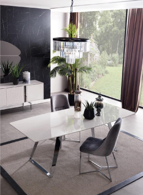 Dining room Group Set Table 4x Chairs Sideboard Mirror 7pcs. Gray dining set