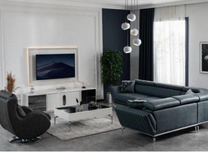 Complete's Set Living room Suite Corner sofa TV-cabinet Coffee table Armchair 4-piece.
