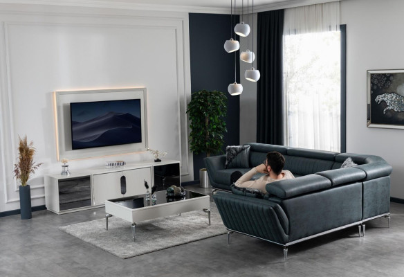 Living room Set Corner sofa L-shape TV lowboard TV wall Suite Design