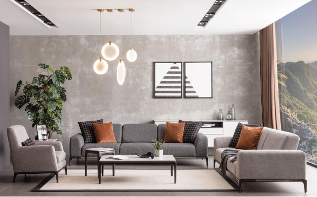 Living room Sofa 3 Seater Design Style Furniture Modern Sofas gray
