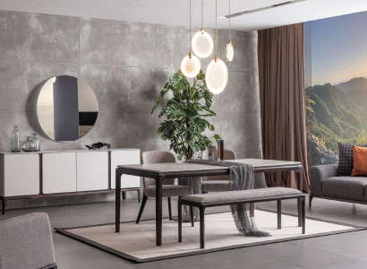 Dining room Set Table 2x Chairs Sideboard Mirror Stool 6-piece Dining set new