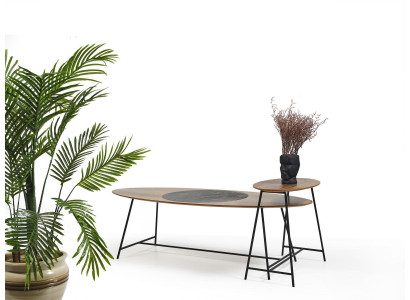Modern Table Coffee table Side table Design Living room Wood Oval 2-piece.
