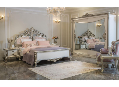 Bedroom Set Luxury Bed 2x Bedside table Wardrobe Armchair 6pcs.