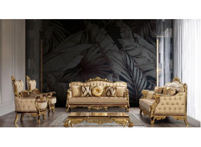 Golden Sofa Set Baroque Rococo Set Complete Couch Sofa 5pcs. new