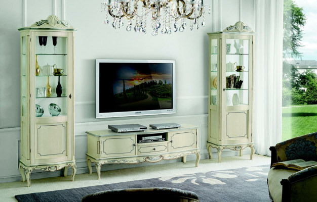 Luxury wall unit 3-piece TV cabinet 2x display case design Italian furniture living room baroque style
