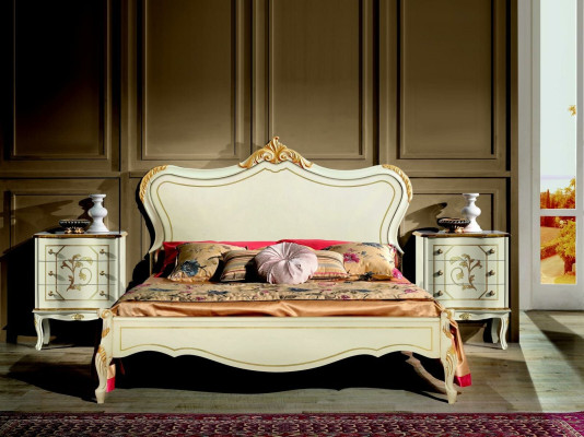 Luxury Bed 180*195cm with Wood Headboard and 2 Bedside Tables Italian Furniture new