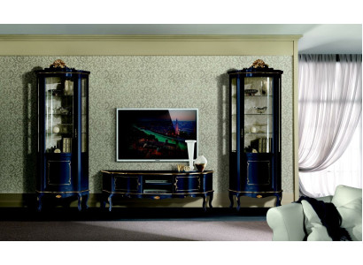 Luxury Set Suite 3-piece TV cabinet with 2x Display case Blue Italian luxury furniture baroque style