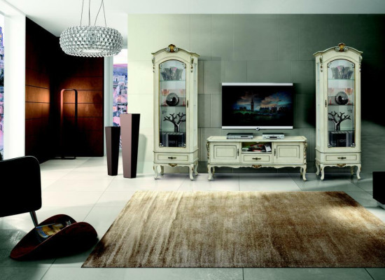 Living room Wardrobe Wall unit 3-piece TV cabinet 2x Display case Design Italy Furniture Baroque Style