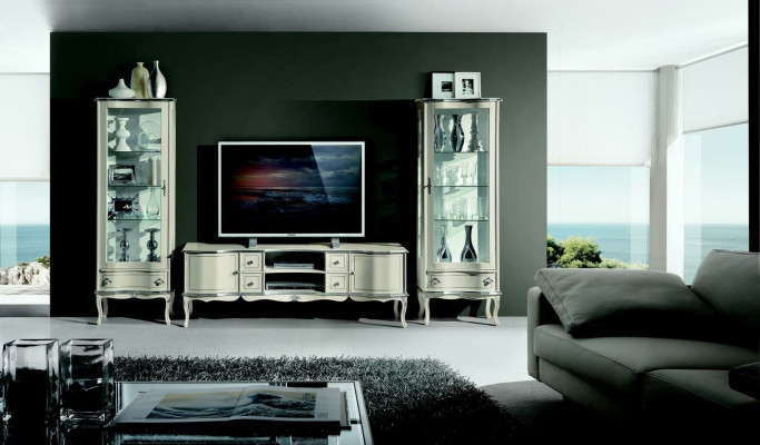 Chic set suite 3-piece TV cabinet with 2x display case Italian furniture wall unit wardrobe