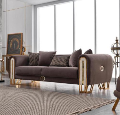 Luxury Couch Gold Metal Sofa Three Seater Couches Upholstery Furniture 240cm
