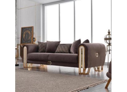 Luxury Couch Gold Metal Sofa Three Seater Couches Upholstery Furniture 240cm