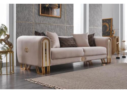 Luxury Sofa Couch Gold Metal Three Seater Couches Upholstery Three Seater Fabric