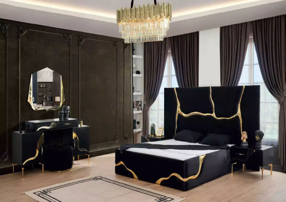 Luxury Bedroom Furniture Bed with Golden Beating Pattern Beds 200x200