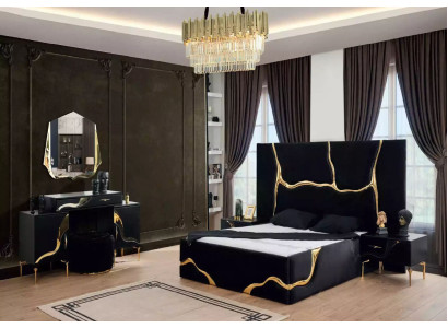 Luxury Bedroom Furniture Bed with Golden Beating Pattern Beds 200x200