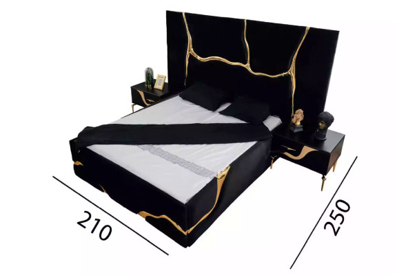 Luxury Bedroom Furniture Bed with Golden Beating Pattern Beds 200x200