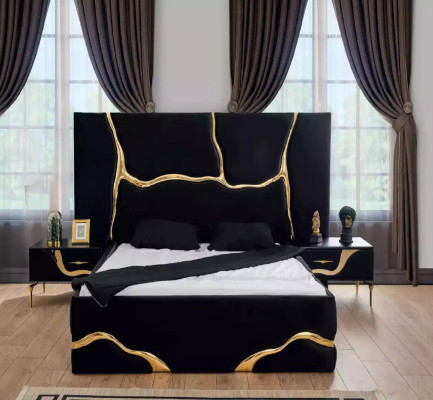 Luxury Bedroom Furniture Bed with Golden Beating Pattern Beds 200x200