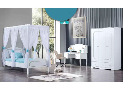 Childrens room Bedroom Complete room Youth room Four poster bed White