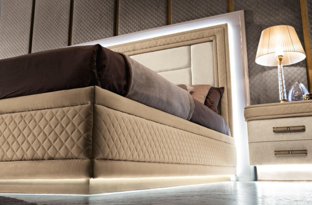 Bedroom Furniture Bed Solid Beige Italian Furniture Wood Double bed