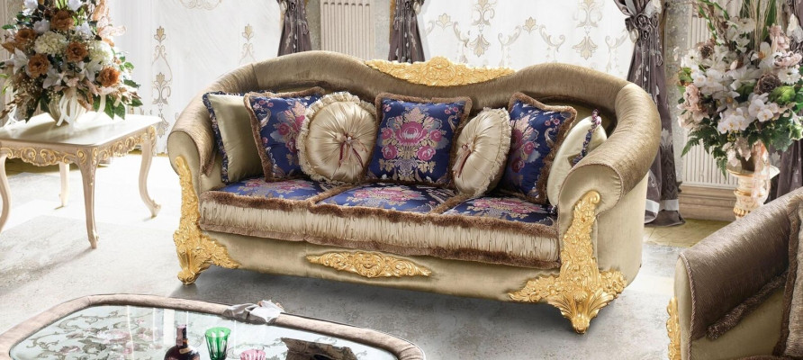 Furniture Textile Sofa Baroque 3 Seat Classic r Three-Seater Sofa Couch Upholstery