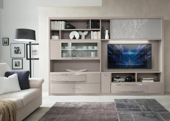 Wall Wardrobe Sideboard Wall unit TV Chest of drawers Wood Design Modern Beige